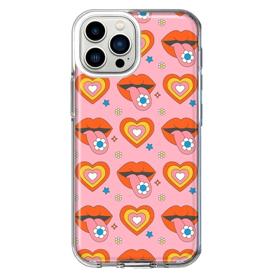 Mundaze - Case for Apple iPhone 15 Pro Slim Shockproof Hard Shell Soft TPU Heavy Duty Protective Phone Cover - Retro Groovy Hearts