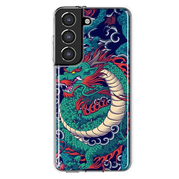 Mundaze - Case for Samsung Galaxy S22 Slim Shockproof Hard Shell Soft TPU Heavy Duty Protective Phone Cover - Dragon Tattoo