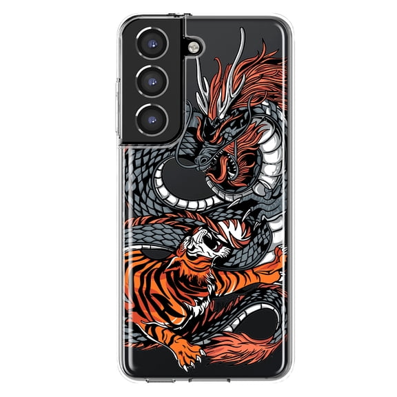 Mundaze - Case for Samsung Galaxy S22 Slim Shockproof Hard Shell Soft TPU Heavy Duty Protective Phone Cover - Dragon and Tiger