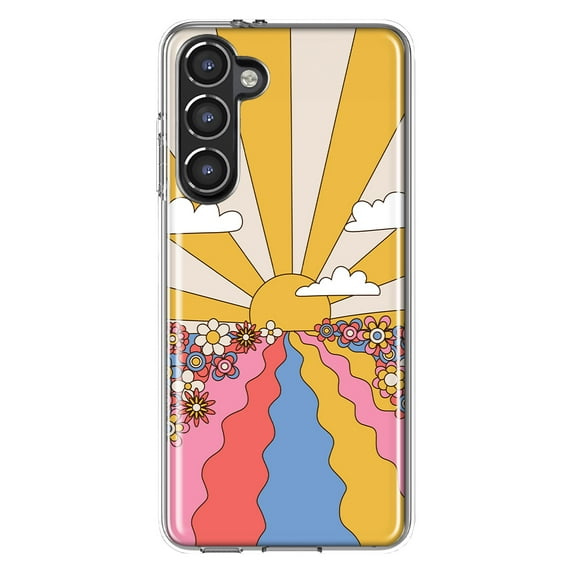 Mundaze - Case for Samsung Galaxy S23 Slim Shockproof Hard Shell Soft TPU Heavy Duty Protective Phone Cover - Retro Sunset Flower Field