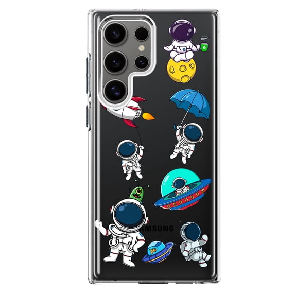 Mundaze - Case for Samsung Galaxy S23 Ultra Slim Shockproof Hard Shell Soft TPU Heavy Duty Protective Phone Cover - Cute Astronauts and UFO