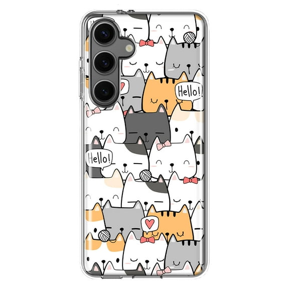 Mundaze - Case for Samsung Galaxy S24 Slim Shockproof Hard Shell Soft TPU Heavy Duty Protective Phone Cover - Cat Friends Hello