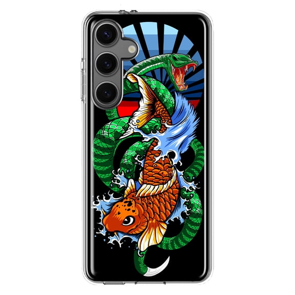 Mundaze - Case for Samsung Galaxy S24 Slim Shockproof Hard Shell Soft TPU Heavy Duty Protective Phone Cover - Dragon Koi Fish