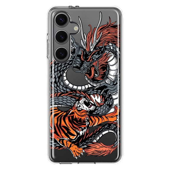 Mundaze - Case for Samsung Galaxy S24 Slim Shockproof Hard Shell Soft TPU Heavy Duty Protective Phone Cover - Dragon and Tiger