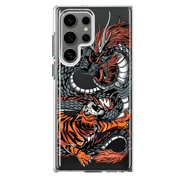Mundaze - Case for Samsung Galaxy S24 Ultra Slim Shockproof Hard Shell Soft TPU Heavy Duty Protective Phone Cover - Dragon and Tiger