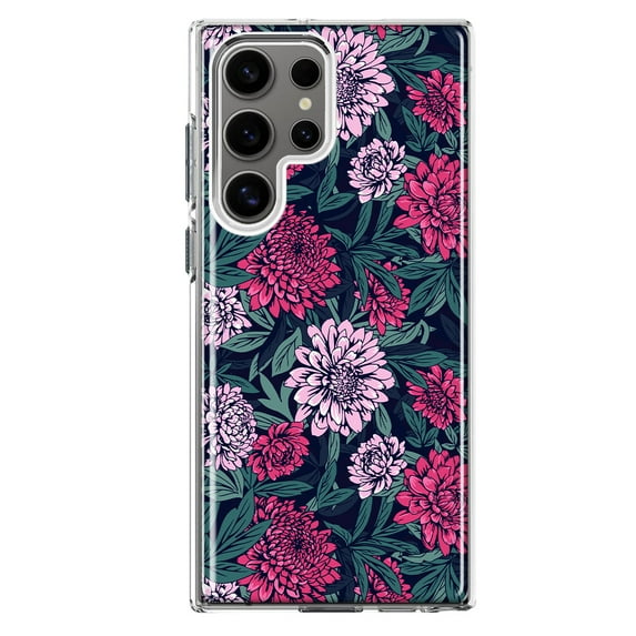 Mundaze - Case for Samsung Galaxy S24 Ultra Slim Shockproof Hard Shell Soft TPU Heavy Duty Protective Phone Cover - Vintage Pink Flowers and Leaves