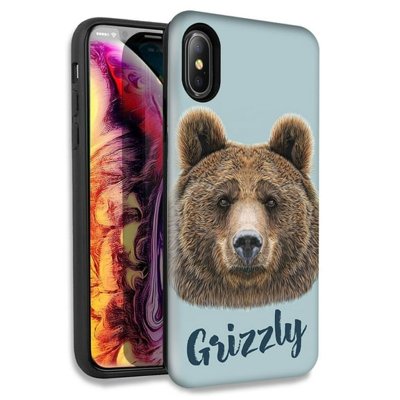 Mundaze Grizzly Bear Double Layer Hybrid Case Cover For Apple iPhone X XS