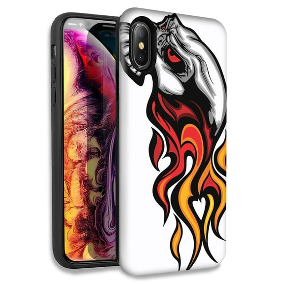 Mundaze Hotrod Skull Flames Double Layer Hybrid Case Cover For Apple iPhone X XS