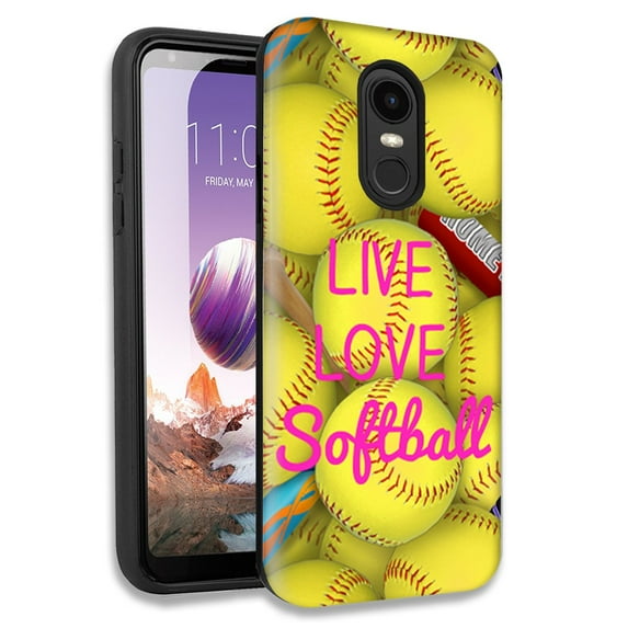 Mundaze Love Softball Double Layer Hybrid Case Cover For LG Tribute Dynasty/Aristo 2/Aristo 3 Plus