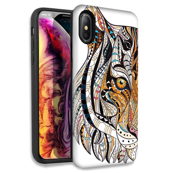 Mundaze Mosaic Tiger Face Double Layer Hybrid Case Cover For Apple iPhone XS Max