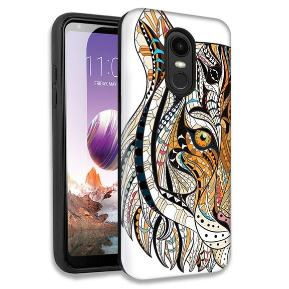 Mundaze Mosaic Tiger Face Double Layer Hybrid Case Cover For LG Fortune 2/Aristo 2 Plus/Zone 4/Aristo 3