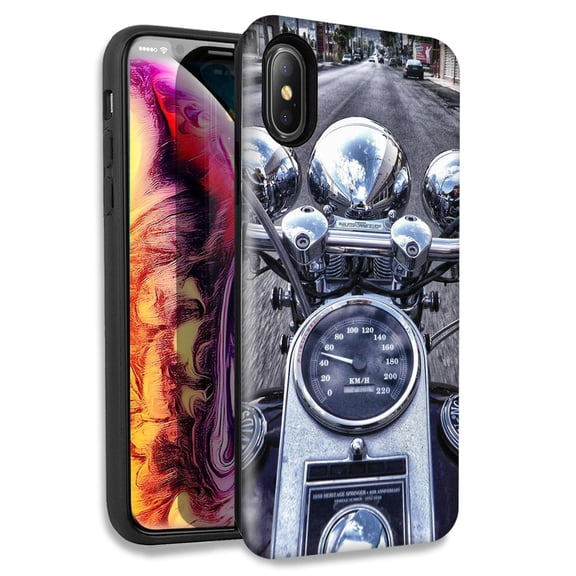Mundaze Motorcycle Chopper Double Layer Hybrid Case Cover For Apple iPhone X XS