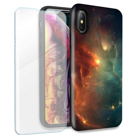Mundaze Nebula Double Layer Case w/Glass Screen Protector For Apple iPhone XR