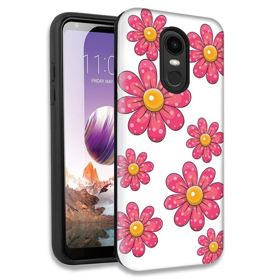 Mundaze Pink Daisy Flower Double Layer Hybrid Case Cover For LG Fortune 2/Aristo 2 Plus/Zone 4/Aristo 3