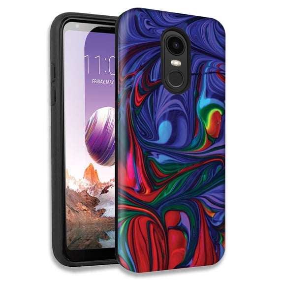 Mundaze Purple Red Oil Paint Double Layer Hybrid Case Cover For LG Tribute Empire/Risio 3/K8 K8 Plus 2018