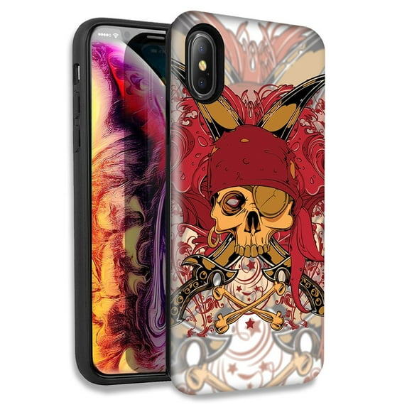 Mundaze Red Pirate Skull Double Layer Hybrid Case Cover For Apple iPhone X XS