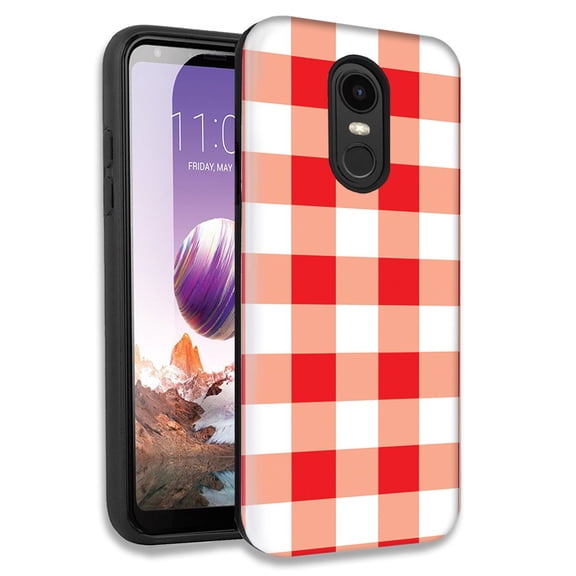 Mundaze Red White Plaid Double Layer Hybrid Case Cover For LG Fortune 2/Aristo 2 Plus/Zone 4/Aristo 3