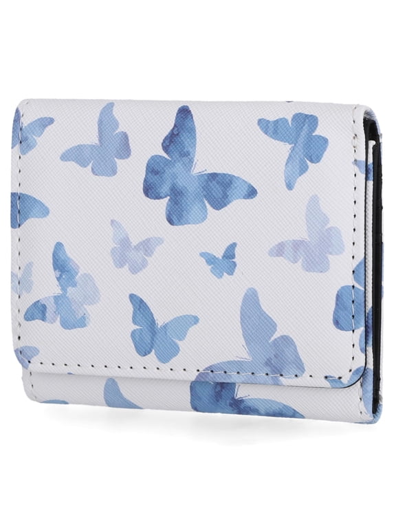 Anna Indexer Small Wallet for Women, Slim Credit Card Holder with Zipper Coin Pocket, Bifold Compact Womens Wallet with ID Window in Butterfly