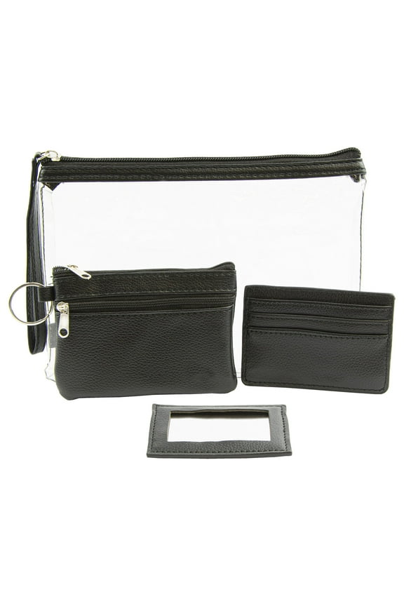 Clear Wristlet 4-Piece Set with Coin Purse, Cardholder and Mirror