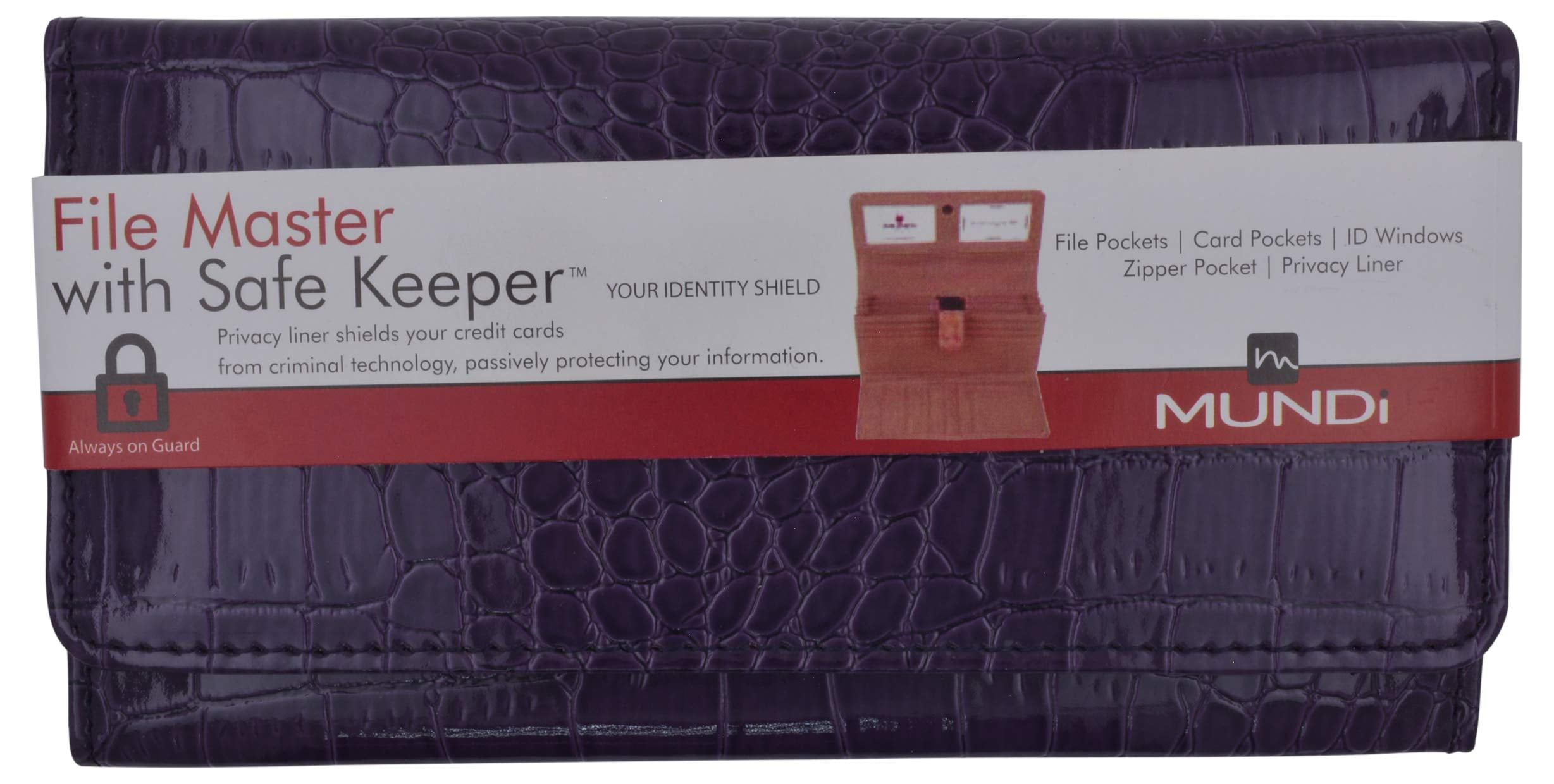 Mundi RFID File Master Clutch Organizer Womens Croco Purple Wallet
