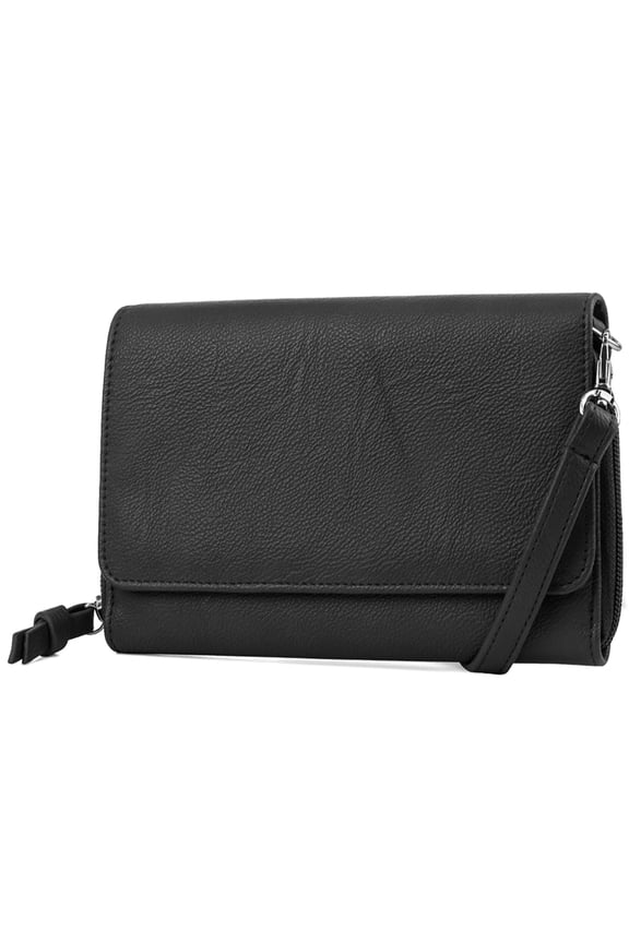 Women's Adjustable Strap Leather Crossbody Bag, Black