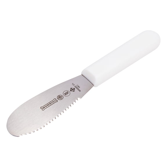 Mundial 5600 Series White Handle Serrated Edge Sandwich Spreader 3 1/2 inch
