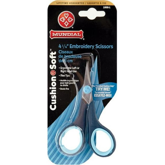 Mundial BP1868-1 CushionSoft 4 1/4 Embroidery Scissors, Blue/Lt. Blue Handle