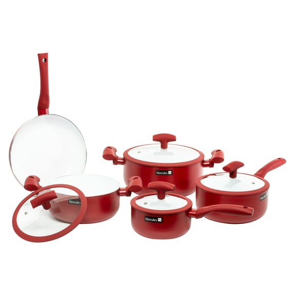 Mundial PA300-5PVM Soft Touch Aluminum Cookware Set, Red 5 Piece
