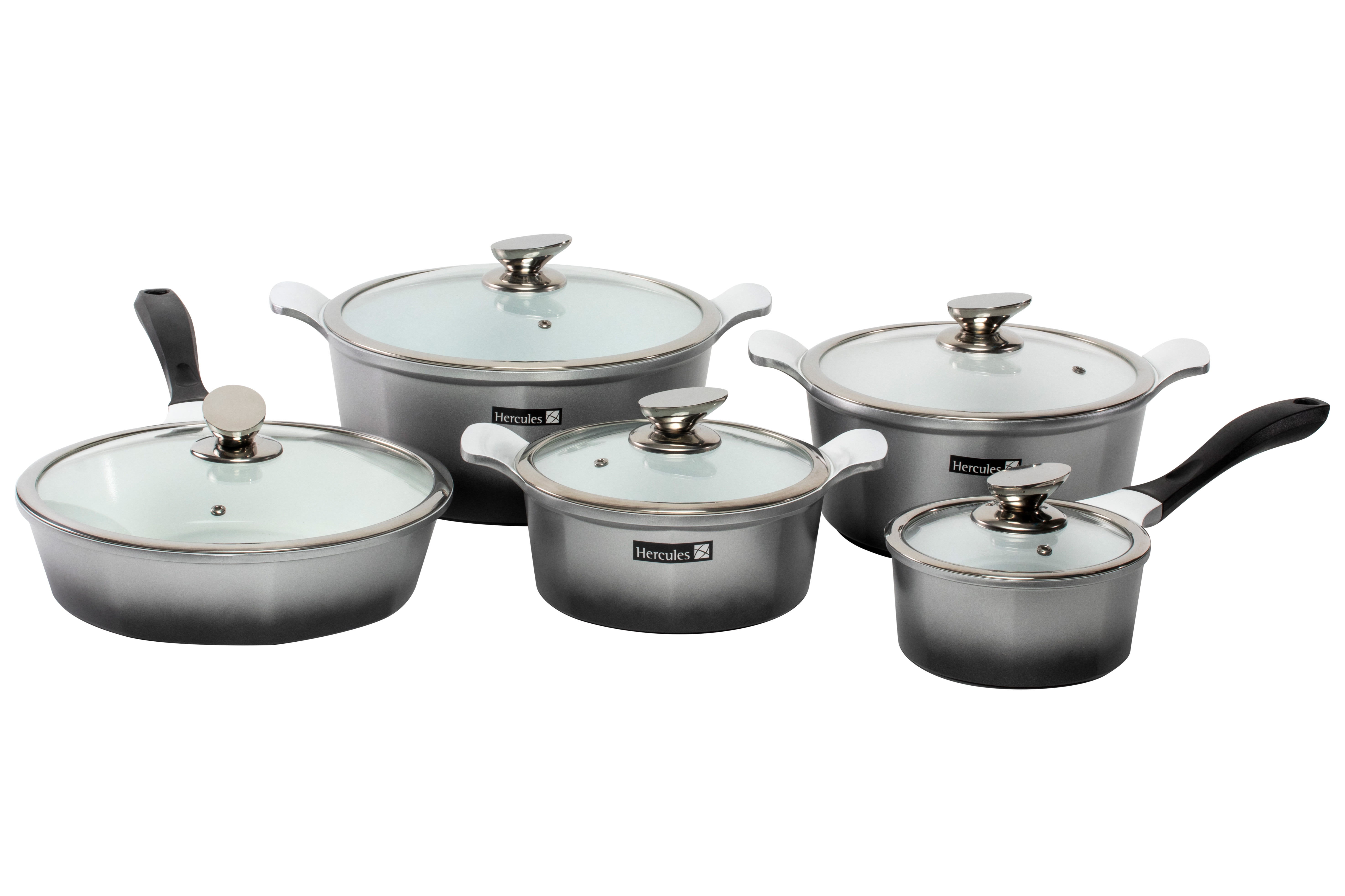 Hercules 10-Piece Non-Stick Aluminum Cookware Set with Glass Lids