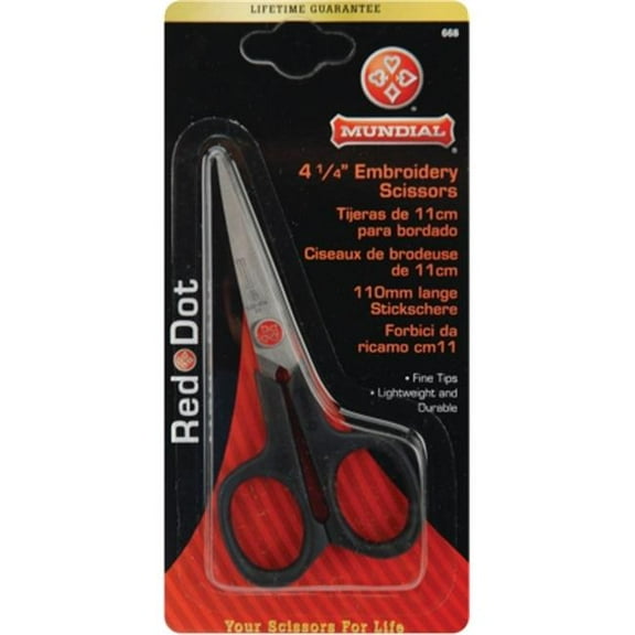 Mundial Red Dot Embroidery Scissors 4.25"-Knife Edge