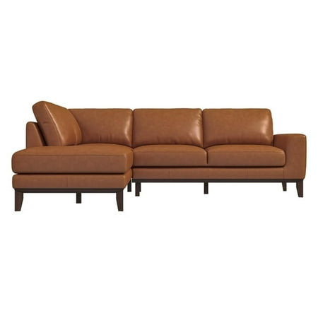 Mundo Mid-Century Tight Back Leather Left-Facing Upholstered Sectional in Tan