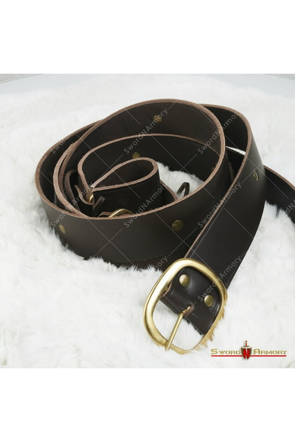 81" Double Wrap Brown Leather Sword Belt with Frog Medieval Medium