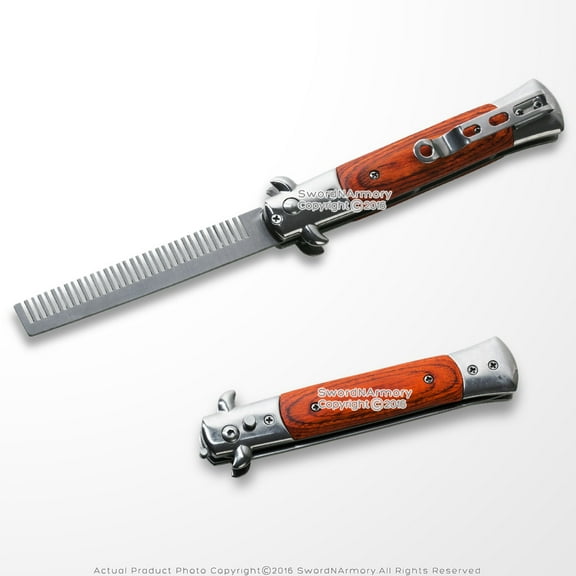 Munetoshi 9" Natural Wood Handle Spring Button Folding Comb Hair Styling Pocket Carrying