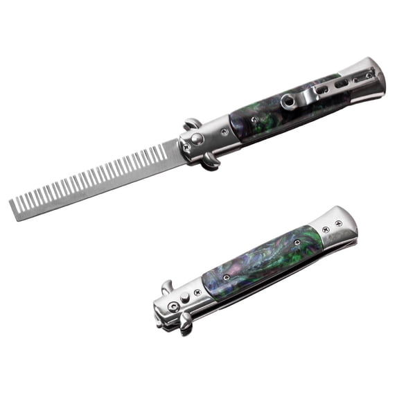 Munetoshi 9" Rainbow Wood Handle Spring Button Folding Comb Hair Styling Pocket Carrying