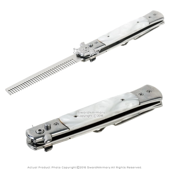 Munetoshi 9" White Wood Handle Spring Button Folding Comb Hair Styling Pocket Carrying