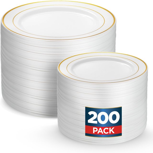 Munfix 200 Gold Plates Set,100 Pcs 10 Inch Dinner Plates and 100 Pcs 7