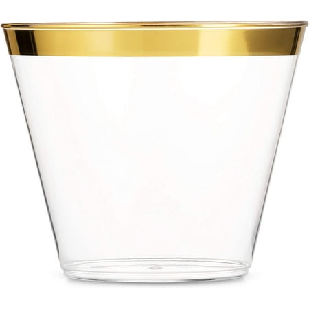 Munfix Gold Disposable Plastic Cups, 9 oz, Clear, 100 Count