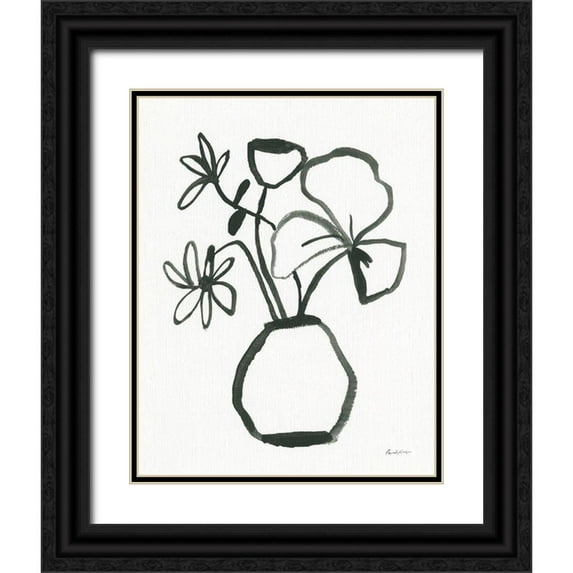 Munger, Pamela 15x18 Black Ornate Wood Framed with Double Matting Museum Art Print Titled - Floral Sketch II