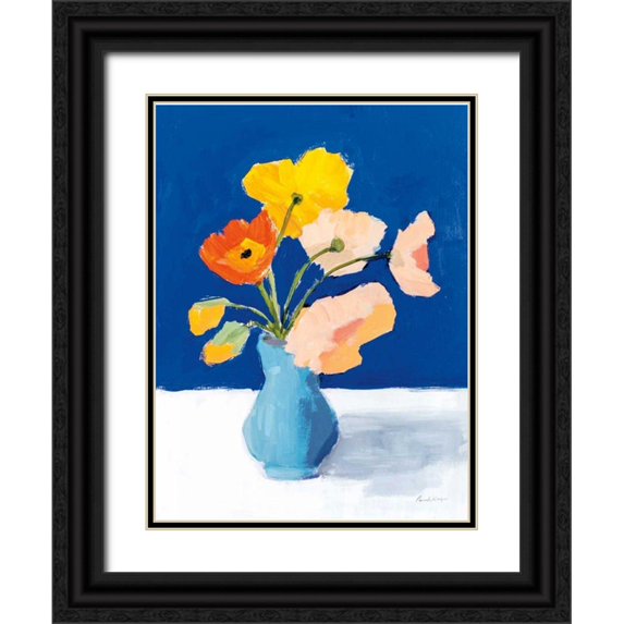 Munger, Pamela 19x24 Black Ornate Wood Framed with Double Matting Museum Art Print Titled - Poppies on Blue