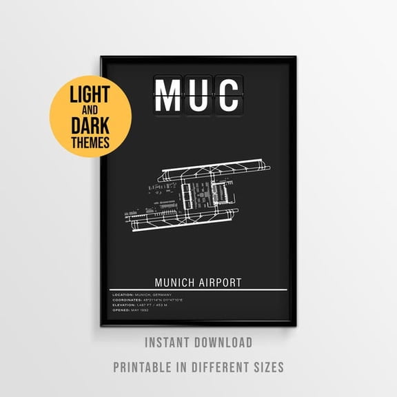 Munich Airport Poster, MUC Airport Runway Map, Germany Aviation Art (), Unframed Paper Poster 24x36in