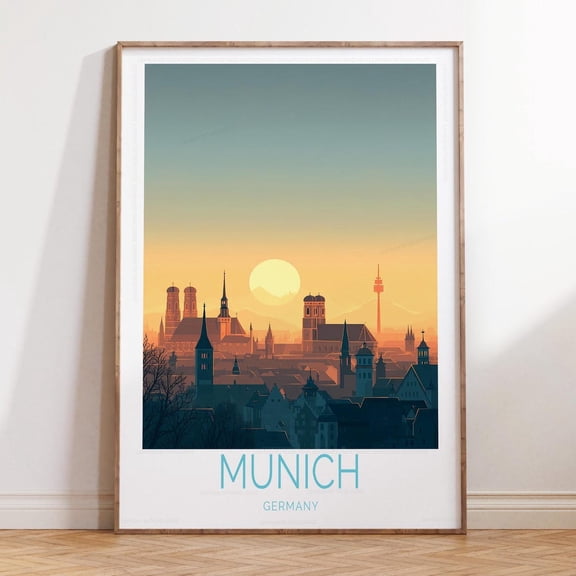 Munich Germany Capital City Skyline Wall Art, Unframed Paper Print Size 8x12