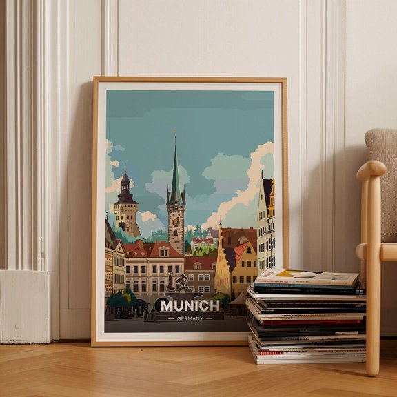 Munich Germany Cityscape Wanderlust Wall Art 2, Stretched Canvas 12x16in