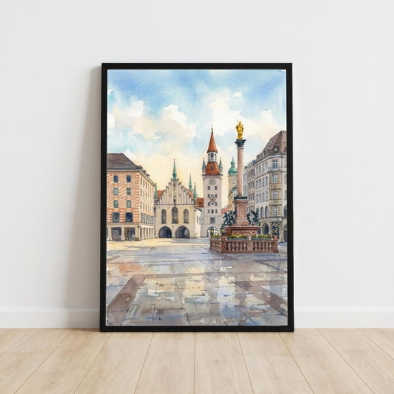Munich Germany Painting German City Art Munich Print Scenic Cityscape Decor, Poster Only