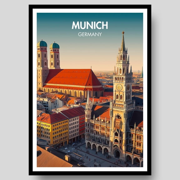 Munich Germany Travel Poster – Bavarian Art Print Vintage Style Wall Decor, Poster Only