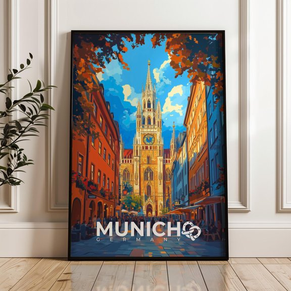Munich Germany Travel Print, Vibrant Cityscape Art, Unframed Canvas 24x36in