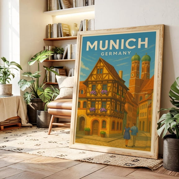 Munich Germany Travel Print Vintage Wall Art Bavarian Architecture European City Unframed Paper Print