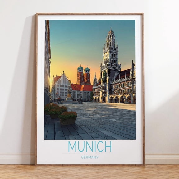 Munich Germany Wedding Home Decor Travel Poster Print V4, Stretched Canvas Size 16x24