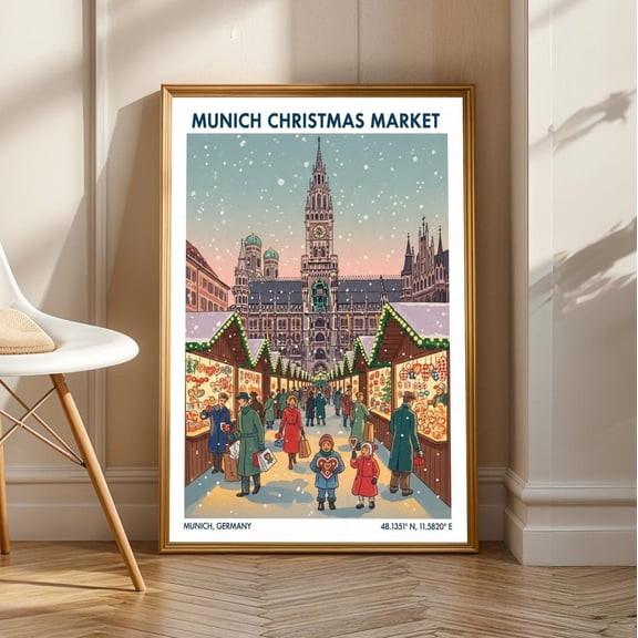 Munich Market Poster - Poster - Winter Wall Art - German Poster - European Snow Cityscape – Living Room Poster, Unframed Poster Size 8x12