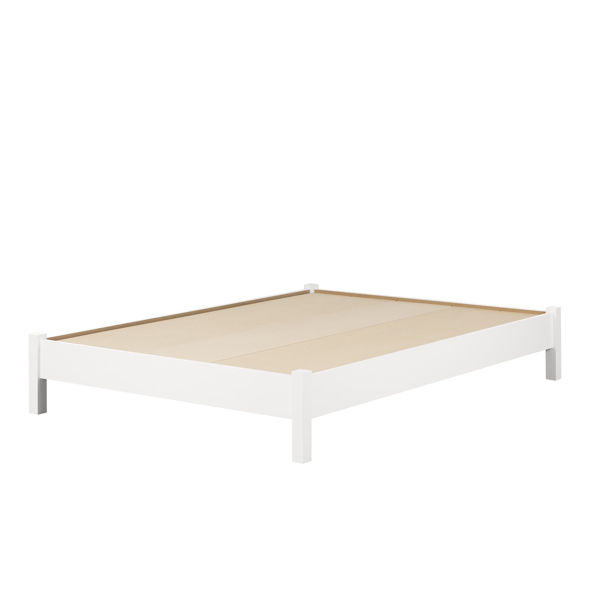White Full Wood Frame Platform Bed with Square Legs