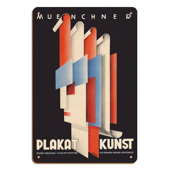 Munich Poster Art (Muenchner Plakat Kunst) - Vintage Art Exhibition Poster by Hermann Keimel c.1931 - 8 x 12 inch Vintage Wood Art Sign